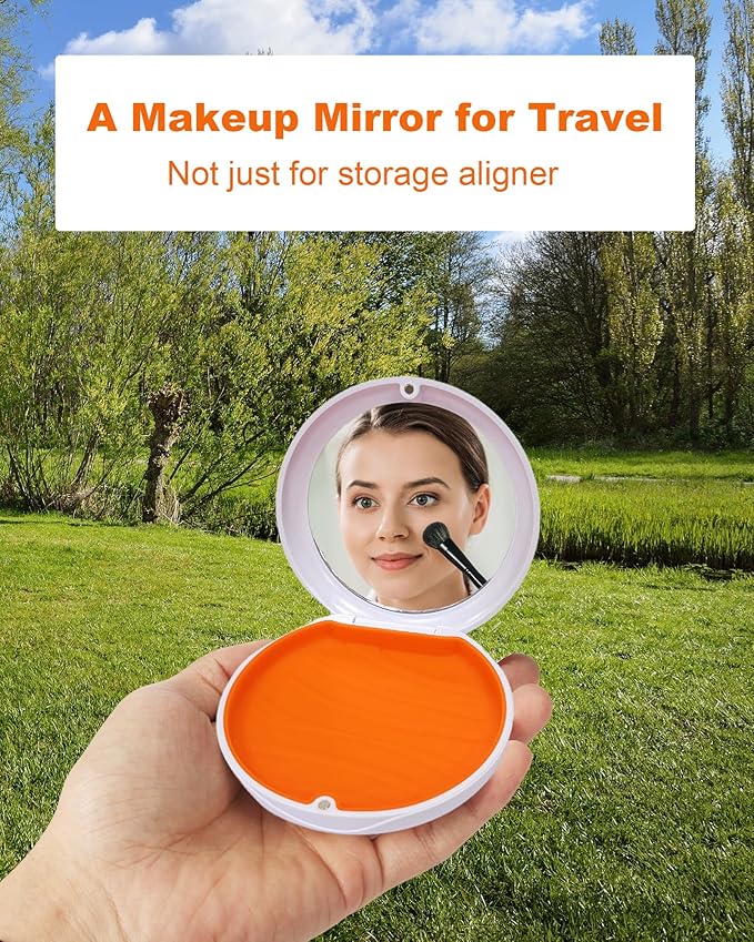 2 Pack Retainer Case with Mirror Kits, Aligner Case Compatible with Invisalign, Slim Night Guard Cases with Aligner Removal Tool, Brush and Chew, White