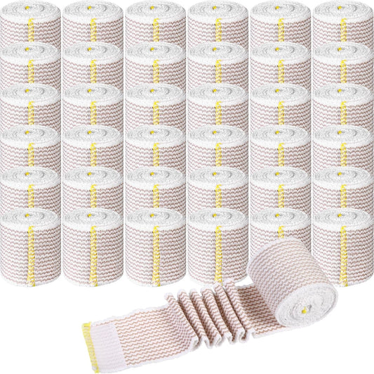 LEIFIDE 36 Pack Compression Bandage Wrap with Self Closure on Both Ends Elastic Bandage for Legs, Knees, Ankles, Wrists, Elbows, Shoulders, Athletic Stretchable Wrap(2 Inch,Yellow Trim)