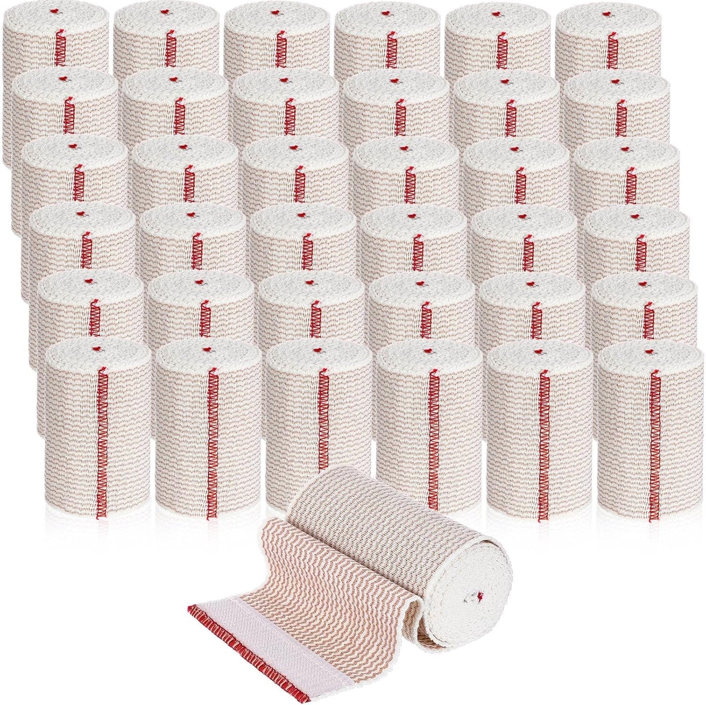 LEIFIDE 36 Pack Compression Bandage Wrap with Self Closure on Both Ends Elastic Bandage for Legs, Knees, Ankles, Wrists, Elbows, Shoulders, Athletic Stretchable Wrap(3 Inch,Red Trim)