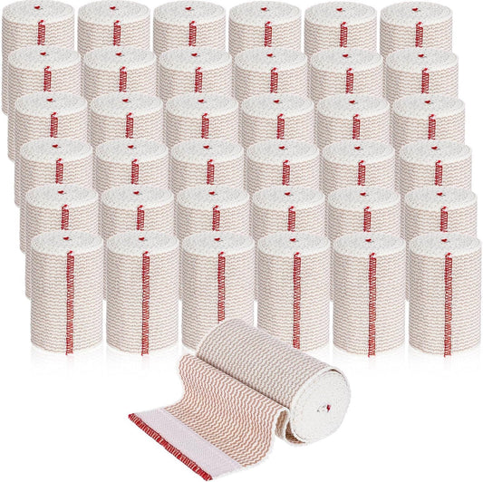 LEIFIDE 36 Pack Compression Bandage Wrap with Self Closure on Both Ends Elastic Bandage for Legs, Knees, Ankles, Wrists, Elbows, Shoulders, Athletic Stretchable Wrap(3 Inch,Red Trim)