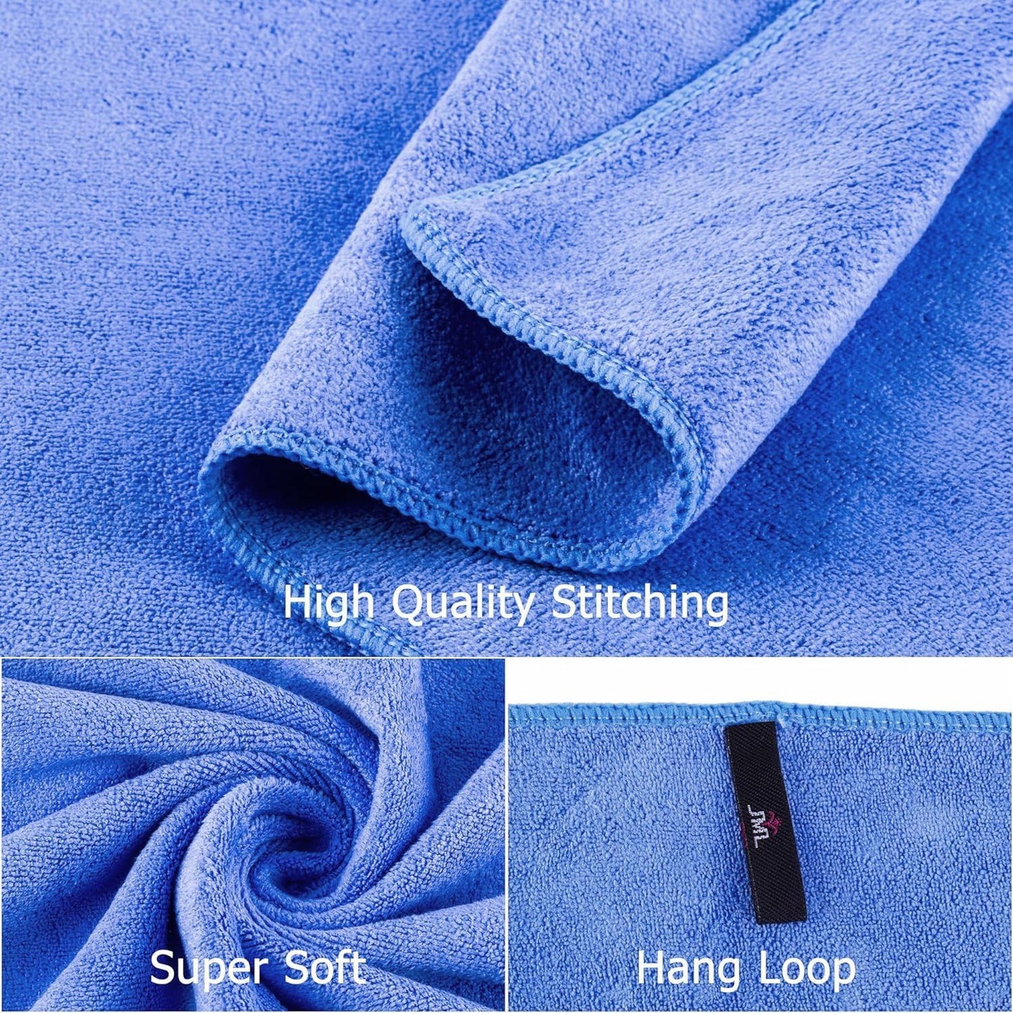 JML Microfiber Bath Towels Set, Large, Absorbent, Soft, Fast Drying, Multipurpose Microfiber Towel for Adult, Beach, Pool, Sport, Yoga, 6 Pack, 27" x 55" - Blue