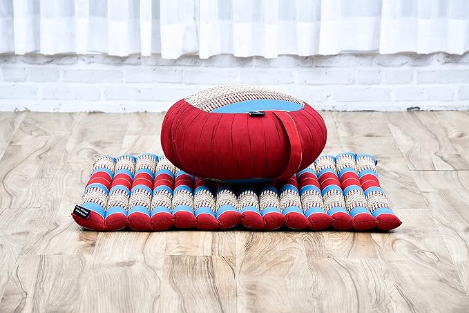Leewadee Meditation Cushion Set – 1 Round Zafu Meditation Pillow and 1 Square Roll-Up Zabuton Meditation Mat, Pillows Bundle Filled with Kapok