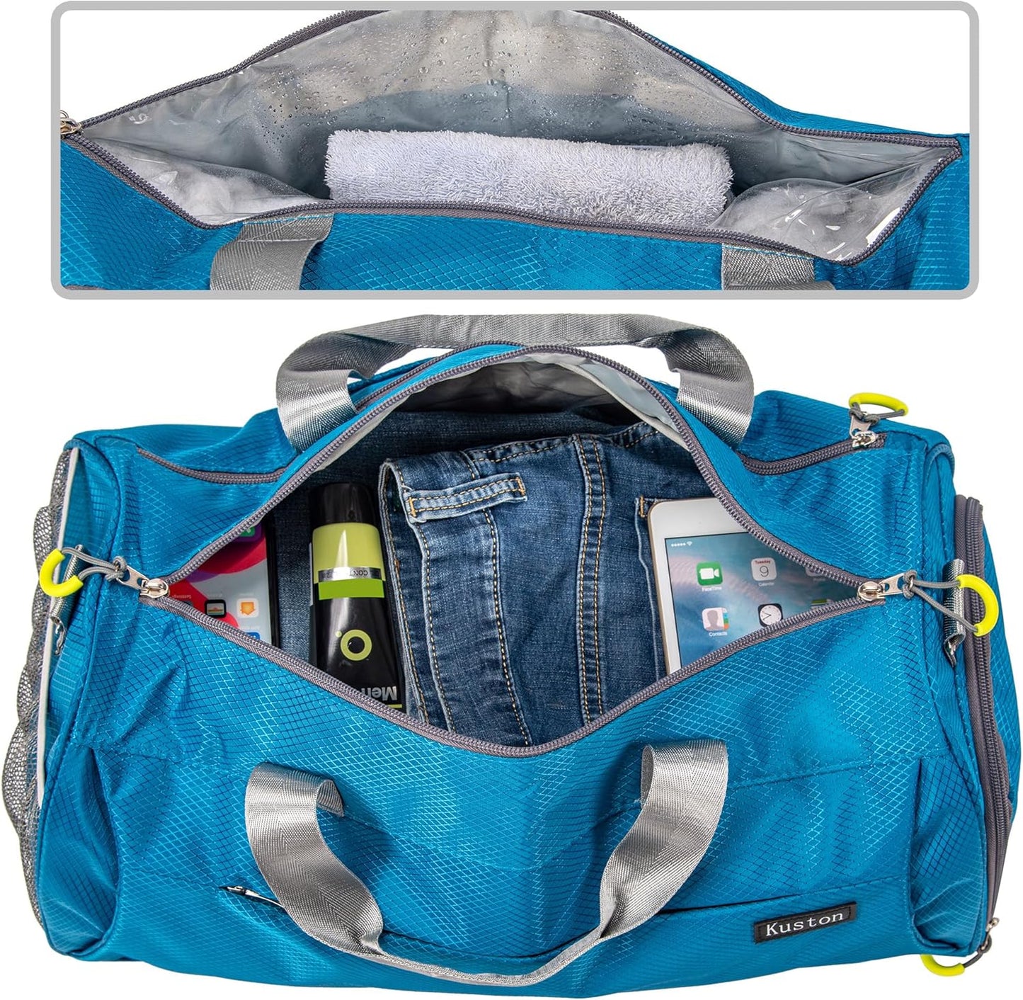 Kuston Sports Gym Bag with Shoes Compartment, Trolley Sleeve and Wet Pocket Gym Duffel Bag Overnight Bag-Upgraded