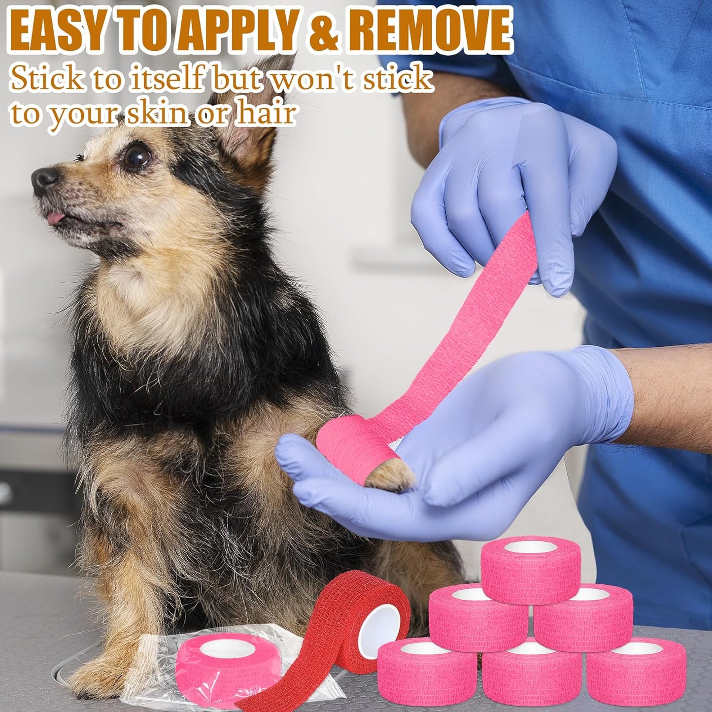 6 Pack 1 Inches Self Adhesive Bandage Wrap Breathable Cohesive Bandage Elastic Tape for Pets, Athletic, Sports, Wrist, Knee, Ankle(5 Yards Per Roll, Pink)