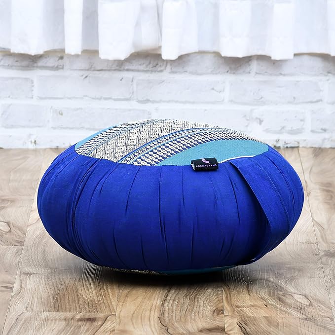 Leewadee Meditation Cushion Set – 1 Round Zafu Meditation Pillow and 1 Square Roll-Up Zabuton Meditation Mat, Pillows Bundle Filled with Kapok