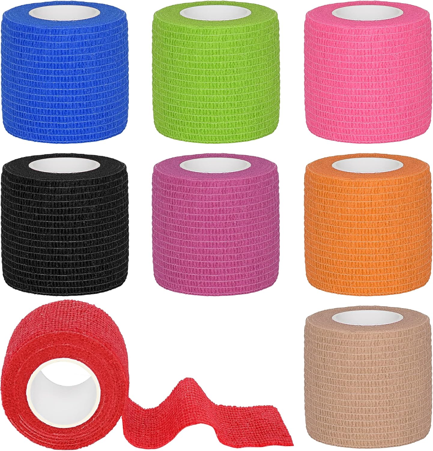 8 Rolls Cohesive Bandage 2” x 5 Yards Self Adherent Bandage Wrap Breathable Vet Tape Elastic Adhesive Bandage for Sports, Wrist, Ankle, Tattoo Wraps(Rainbow Colors)