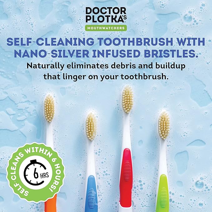 MOUTHWATCHERS Soft Flossing Toothbrushes for Adults, Value 6 Pack, Ultra Clean Manual Toothbrush Set for Sensitive Teeth & Gums, by Dr. Plotka, Assorted Colors