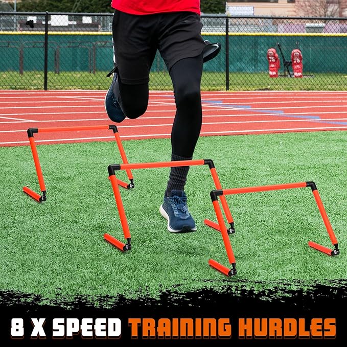8 Pcs Adjustable Speed Training Hurdles 6" 9" 12" Speed Agility Hurdle Jumping Training Fitness Equipment Plyometric for Athletes Soccer Basketball Track Field