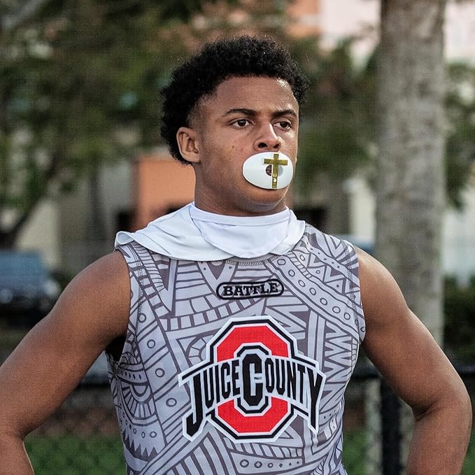 Battle Sports Cross Oxygen Football Mouthguard - Superior Airflow & Better Performance, Maximum Protection & Breathability Football Mouthpiece, Works with Braces - Cross