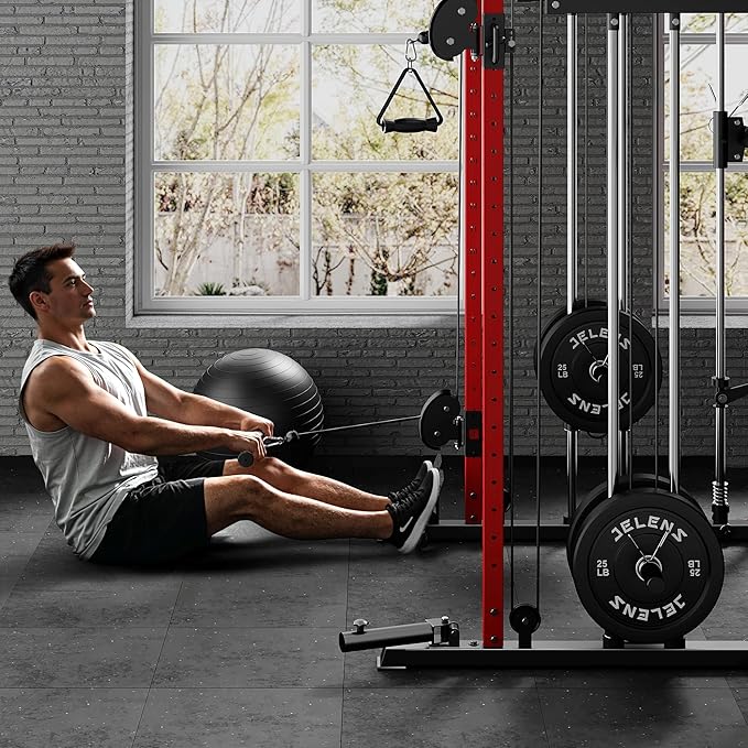 M21 Smith Machine, Multi-Function Power Cage with Dual Pulley Cable Crossover System, 2000LBS All-in-One Squat Rack with Smith Bar and Attachments