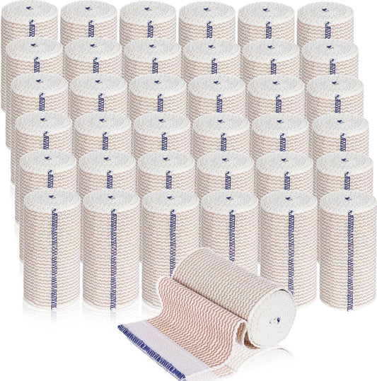 LEIFIDE 36 Pack Compression Bandage Wrap with Self Closure on Both Ends Elastic Bandage for Legs, Knees, Ankles, Wrists, Elbows, Shoulders, Athletic Stretchable Wrap(4 Inch,Blue Trim)