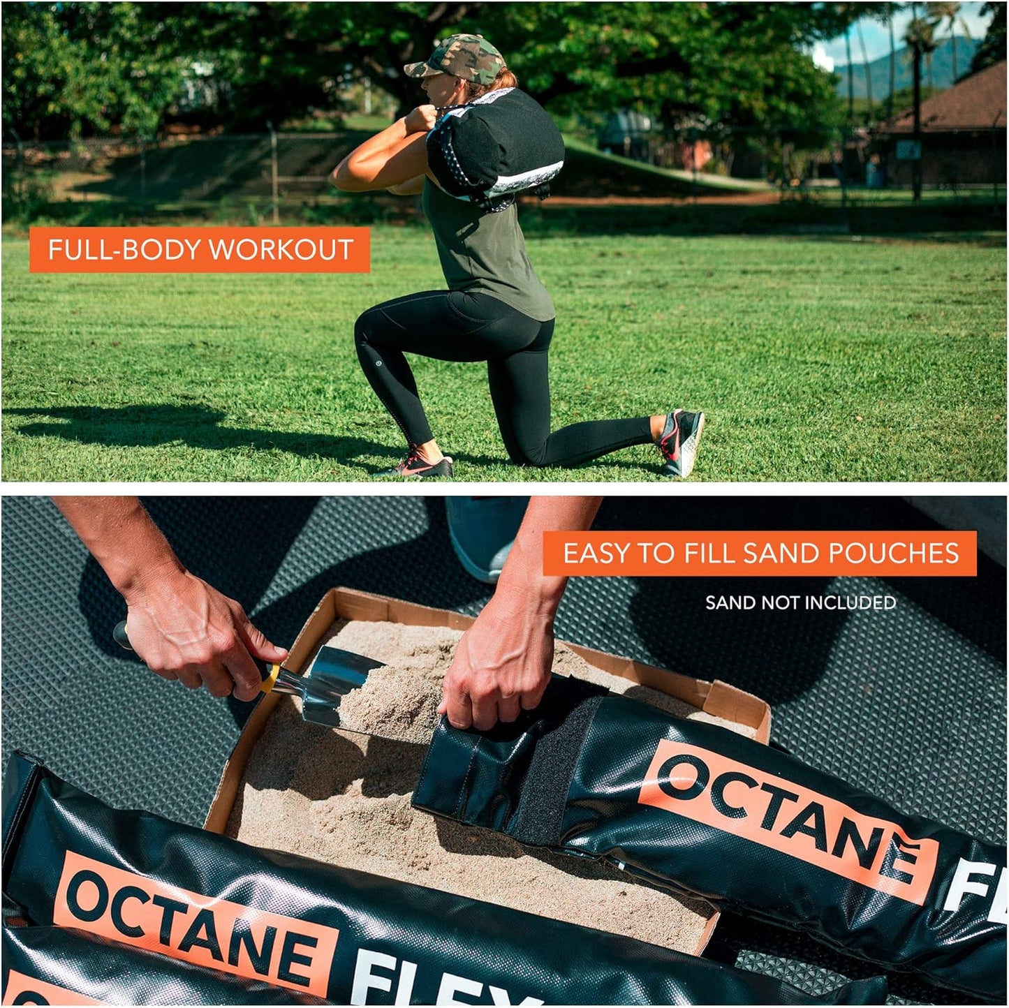 Adjustable Sandbags for Fitness 75lb - Home Workout Sandbag Set with 3 x Filler Bags and Exercise Poster - Training Weighted Sand Bag Equipment with Handles for Gym & Crossfit USA (75)