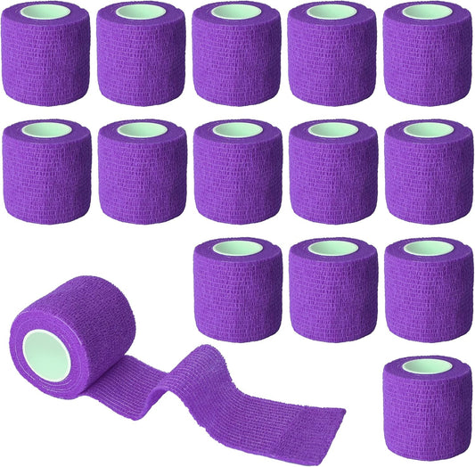 15 Pack Cohesive Wrap 2 Inch x 5 Yards Self Adherent Vet Tape for Pets, Elastic Self Adhesive Bandage Wrap for Sports, Finger, Wrist, Ankle (Purple)
