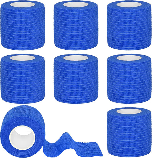 8 Rolls Cohesive Bandage 2” x 5 Yards Self Adherent Bandage Wrap Breathable Vet Tape Elastic Adhesive Bandage for Sports, Wrist, Ankle, Tattoo Wraps(Blue)
