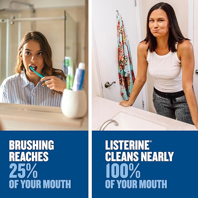 Listerine Ultraclean Alcohol Free Tartar Control Mouthwash, Oral Rinse to Help Fight Bad Breath and Tartar, for Cleaner, Naturally White Teeth, Less Intense Arctic Mint Taste, 1 L (Pack of 2)