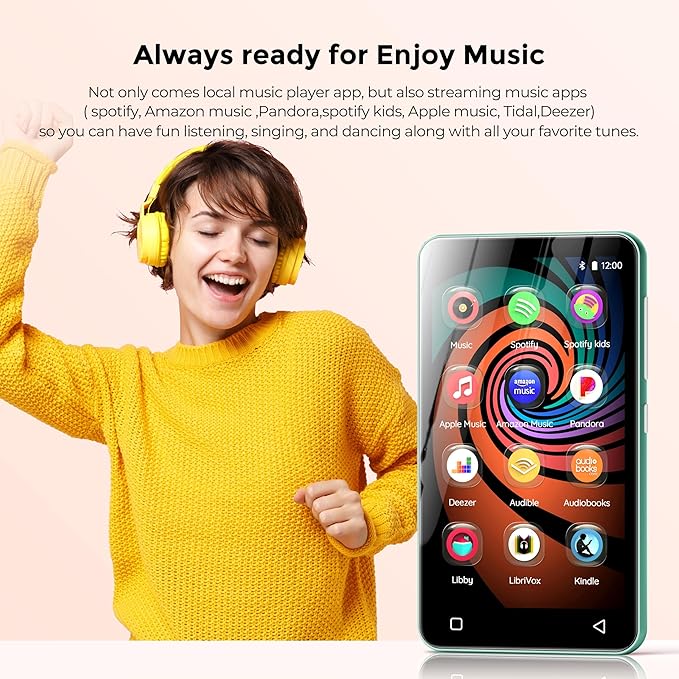 160GB MP3 Player with Bluetooth and WiFi, innioasis Music Player with Spotify,Pandora,Amazon Music,4" Touch Screen Android MP4 MP3 Player for Kids with Libby,Audible,Spotify Kids (White+ Green)