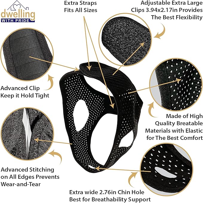 Anti Snore Chin Strap - Anti-Dry Mouth Chin Strap for CPAP Users - Stop Noise - Snoreless Sleeping Solution for Men and Women - Breathing Aid for Snoring