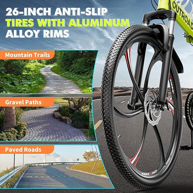 26 Inch Folding Mountain Bike, 21 Speed Full Suspension Bicycle with High-Carbon Steel, Dual Disc Brake Non-Slip Quick Release tire Folding Bicycle for Adults/Men/Women