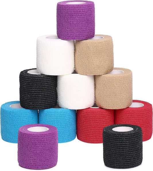 Adhesive Bandages 5cm x 4.5m, 12 Pack Self Adhesive Bandages *Bandages for First Aid, Sports Protection and Wrists, Ankle Sprains, and * (Blend) (Mix)