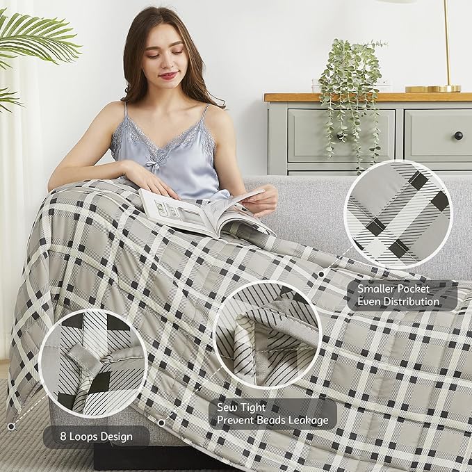 L'AGRATY Weighted Blanket - 48"x72" 15lbs Cooling Breathable Heavy Blanket Microfiber Material with Glass Beads for Adult All-Season Summer Fall Winter Soft Thick Comfort
