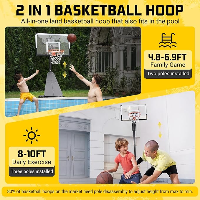 Aimking Basketball Hoop Outdoor 3.3-10FT 5s-Rapid-Adjustable, 40/44 inch Shatterproof Backboard & Enlarged Base, Portable Basketball Hoop & Goal for Kids/Adults/Families in Poolside/Backyard/Indoor