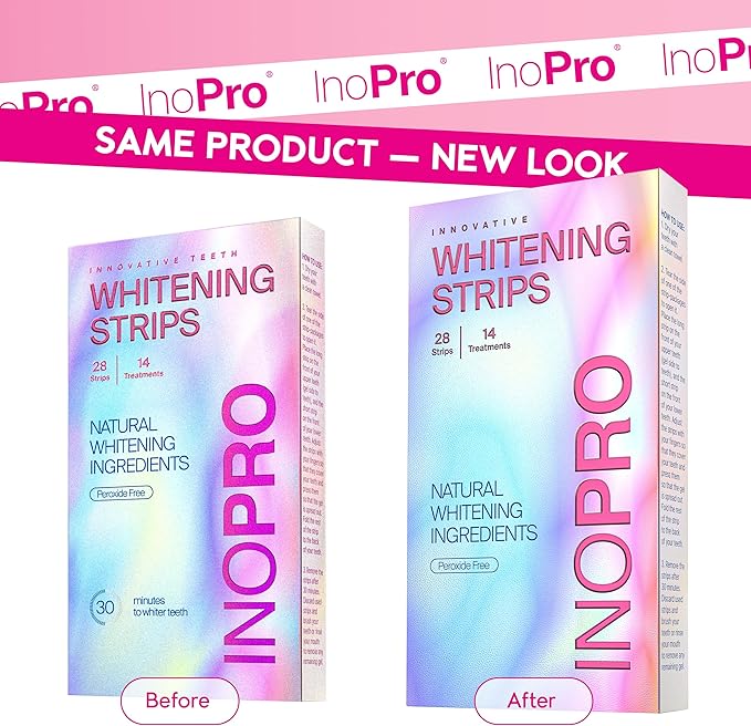 InoPro Teeth Whitening Strips 14 Treatments Kit - Teeth Whitener, Peroxide Free, Green White Strips for Teeth Whitening with Arbutin, Coconut Oil, Deep Stains Removal (28 Strips)