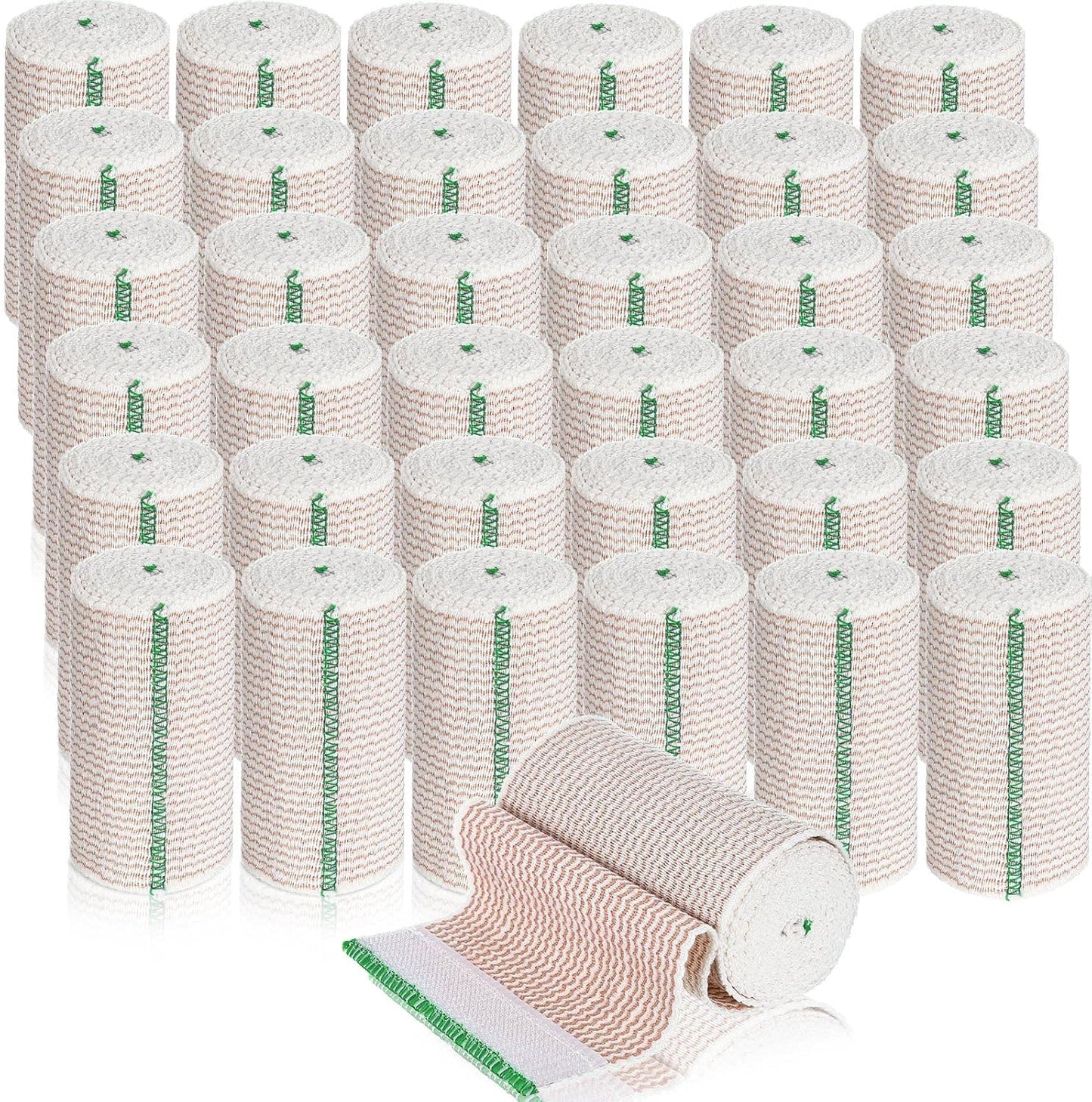 LEIFIDE 36 Pack Compression Bandage Wrap with Self Closure on Both Ends Elastic Bandage for Legs, Knees, Ankles, Wrists, Elbows, Shoulders, Athletic Stretchable Wrap(6 Inch,Green Trim)