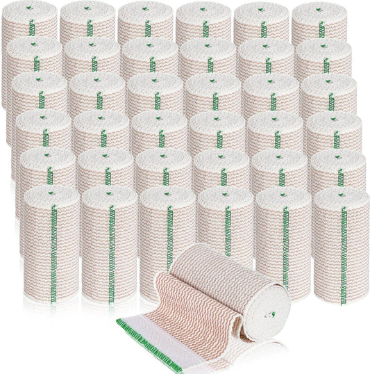 LEIFIDE 36 Pack Compression Bandage Wrap with Self Closure on Both Ends Elastic Bandage for Legs, Knees, Ankles, Wrists, Elbows, Shoulders, Athletic Stretchable Wrap(6 Inch,Green Trim)
