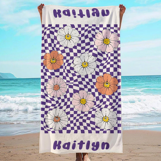 JML Personalized Beach Towel with Name, Custom Flower Beach Towel, Customized Microfiber Pool Towel, Quick Dry & Absorbent Swim Towel for Adult,Anniversary, Birthday, Summer Holiday,Vacation