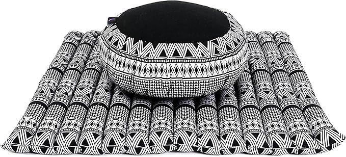 Leewadee Meditation Cushion Set – 1 Round Zafu Meditation Pillow and 1 Square Roll-Up Zabuton Meditation Mat, Pillows Bundle Filled with Kapok