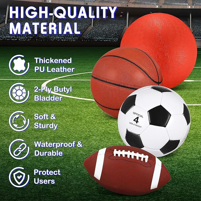 Liliful 8 Pcs Sport Balls Set with Pump Mesh Bag Gifts for Kid Teen Operation Christmas Basketball Soccer Football Playground Ball for Christian Charity Donation Student Team PE Class