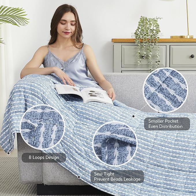 L'AGRATY Weighted Blanket - 60"x80" 15lbs Cooling Breathable Heavy Blanket Microfiber Material with Glass Beads for Adult All-Season Summer Fall Winter Soft Thick Comfort