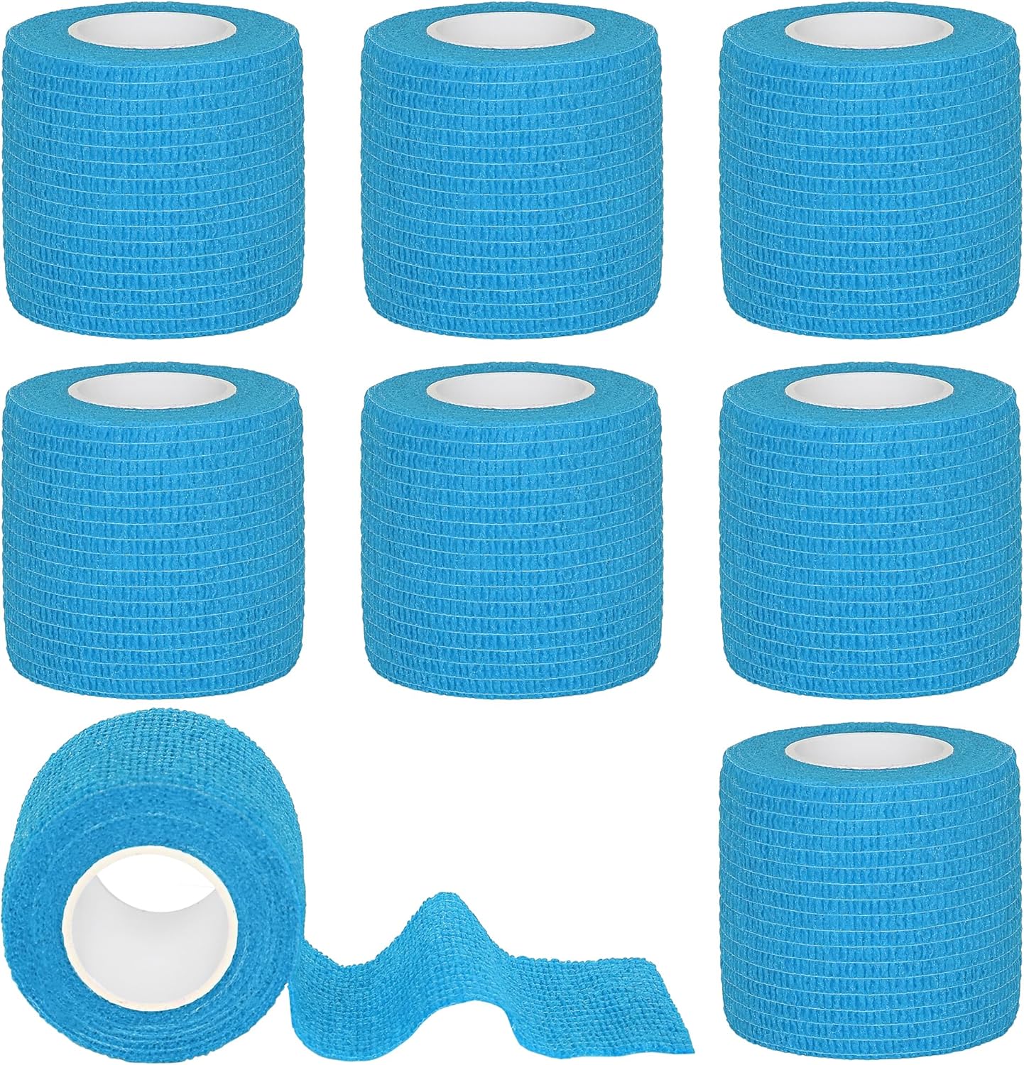 8 Rolls Cohesive Bandage 2” x 5 Yards Self Adherent Bandage Wrap Breathable Vet Tape Elastic Adhesive Bandage for Sports, Wrist, Ankle, Tattoo Wraps(Light Blue)