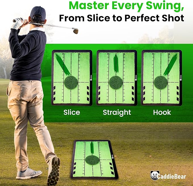 5-in-1 Golf Hitting Mat Set - Golf Training Aid with Path Feedback mat with Turf Patch, Replaceable mat, Impact Tape, Swing Arm Band & Carry Bag - Indoor & Outdoor Golf Mat for Practice