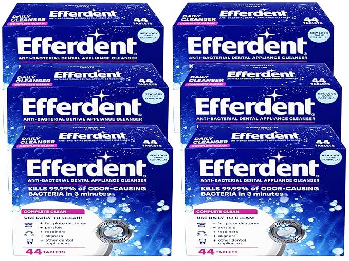 Efferdent Denture Cleanser Tablets, Complete Clean, Cleanser for Retainer and Dental Appliances, 44 Count, (Pack of 6)