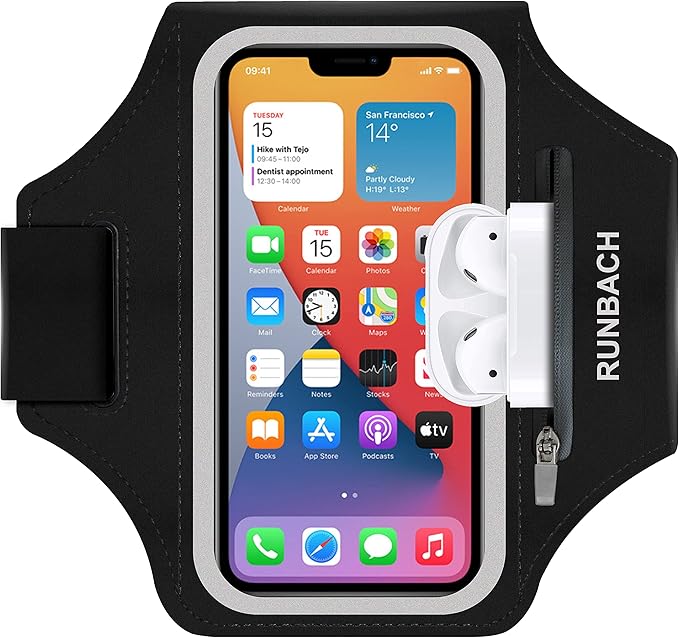 Armband for iPhone 16 Pro Max/16 Plus/15 Pro Max/15 Plus/iPhone 14 Pro Max/14 Plus/13,12,11 Pro Max/XS Max,Water Resistant Sport Armband with Zipper Slot for Airpods and Keys (Black)