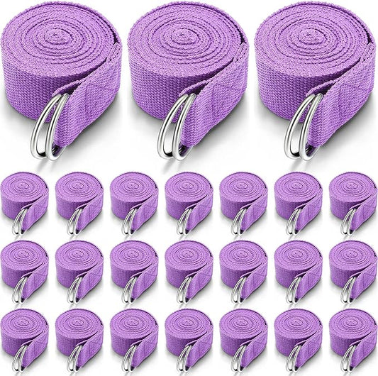 Leyndo 24 Pieces Yoga Strap Stretching Pilates Exercise Adjustable Straps 6 ft Non Elastic Yoga Belt with Adjustable D Ring Buckle for Pilates Gym Workouts Fitness