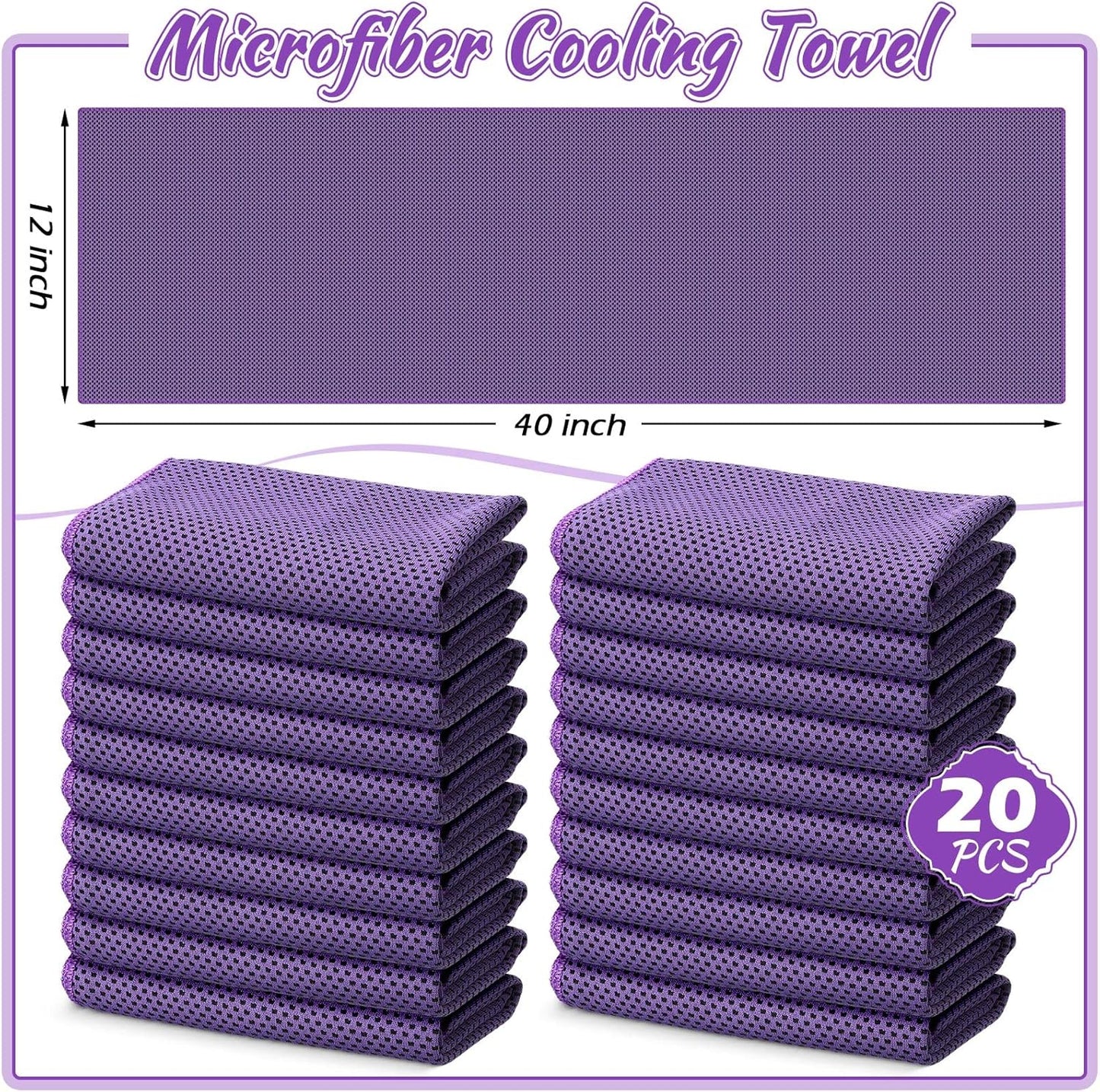 20 Pcs Cooling Towel 40" x 12" Ice Towel for Neck and Face Microfiber Chilly with Bag Breathable Yoga Gym Stay Cool Towels Sweat Rag for Workout Running Camping Pilates Beach Accessories (Purple)