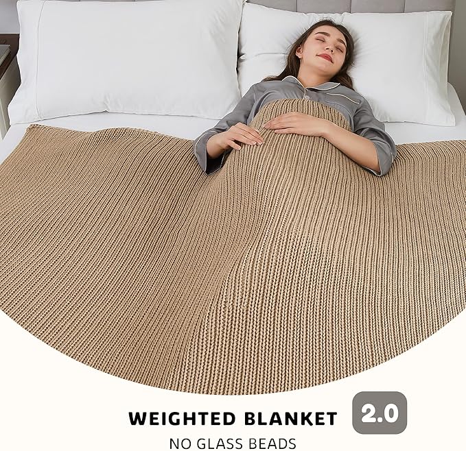 L'AGRATY Knitted Weighted Blanket - 48"x72" 15lbs Cooling Chunky Knit Heavy Blanket for Adults Braided Crochet Throw Thick Cable Yarn Knit Decorative No Beads Evenly Weighted Machine Washable