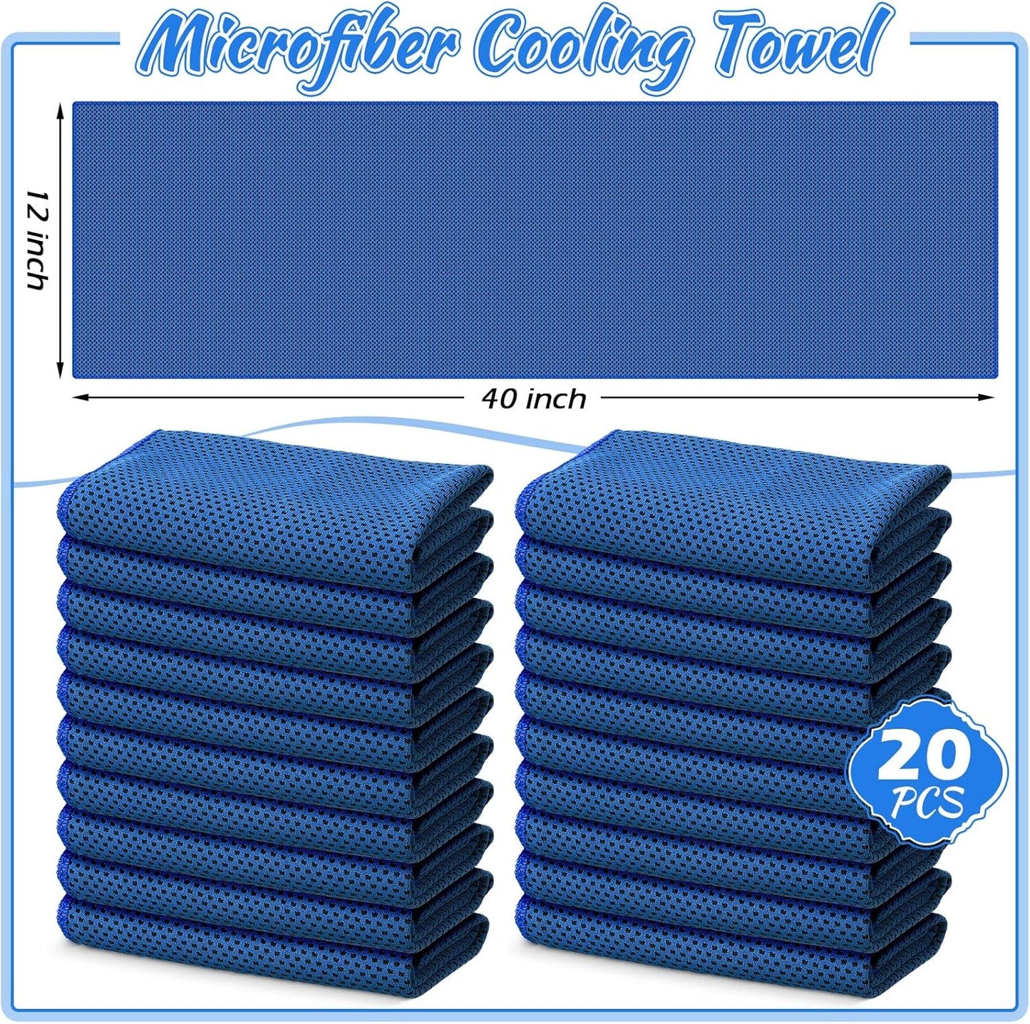 20 Pcs Cooling Towel 40 x 12 Ice Towel for Neck and Face Microfiber Chilly with Bag Breathable Yoga Gym Stay Cool Towels Sweat Rag for Workout Running Camping Pilates Beach Accessories (Royal Blue)