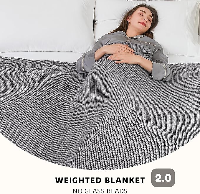 L'AGRATY Knitted Weighted Blanket - 60"x80" 20lbs Cooling Chunky Knit Heavy Blanket for Adults Braided Crochet Throw Thick Cable Yarn Knit Decorative No Beads Evenly Weighted Machine Washable