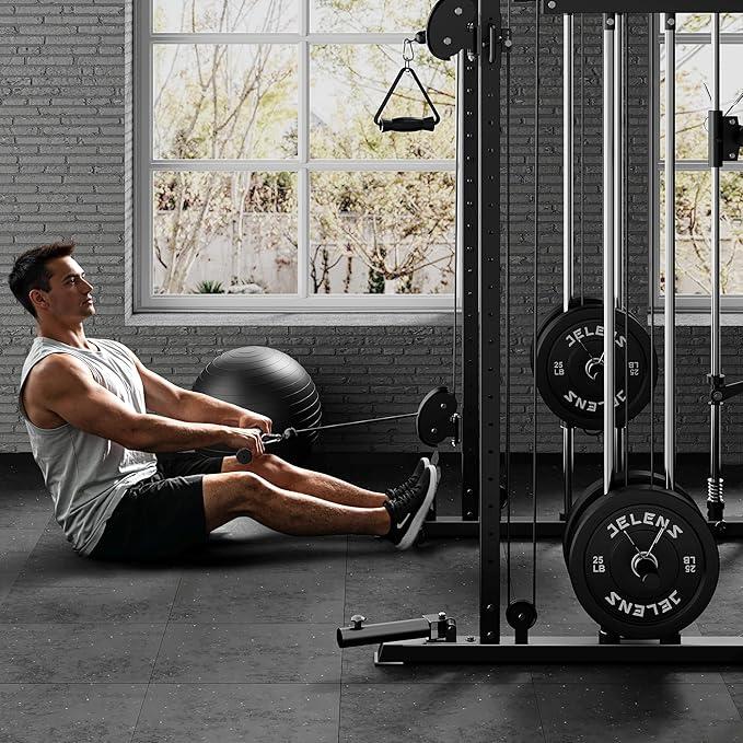 M21 Smith Machine, Multi-Function Power Cage with Dual Pulley Cable Crossover System, 2000LBS All-in-One Squat Rack with Smith Bar and Attachments