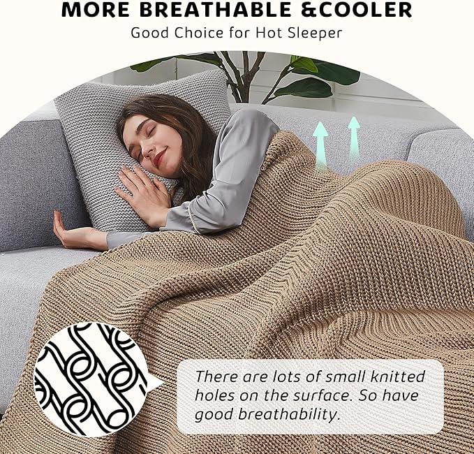 L'AGRATY Knitted Weighted Blanket - 60"x80" 15lbs Cooling Chunky Knit Heavy Blanket for Adults Braided Crochet Throw Thick Cable Yarn Knit Decorative No Beads Evenly Weighted Machine Washable