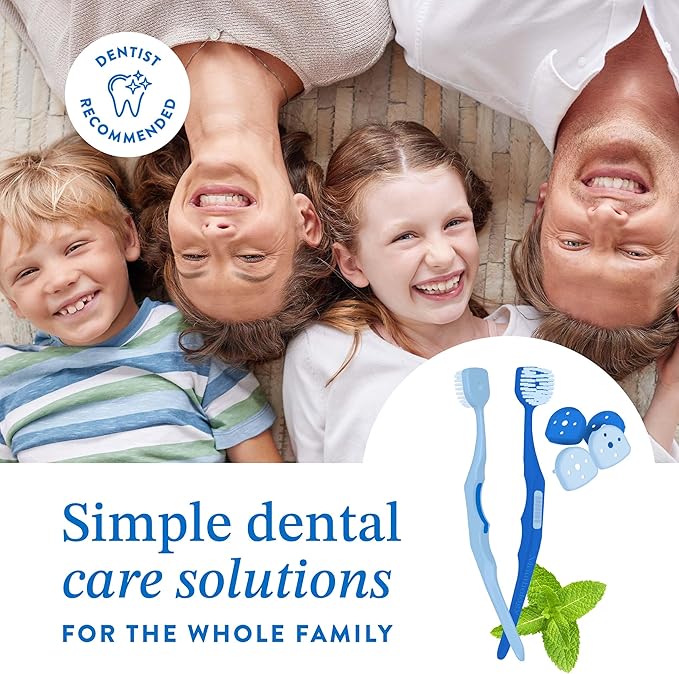 Soft Bristle Tongue Brush for Adults for Bad Breath, Halitosis & Oral Hygiene - Tongue Scraper Brush with Ergonomic Handle & Protective Cap for Easy Storage & Travel - 2 Pack