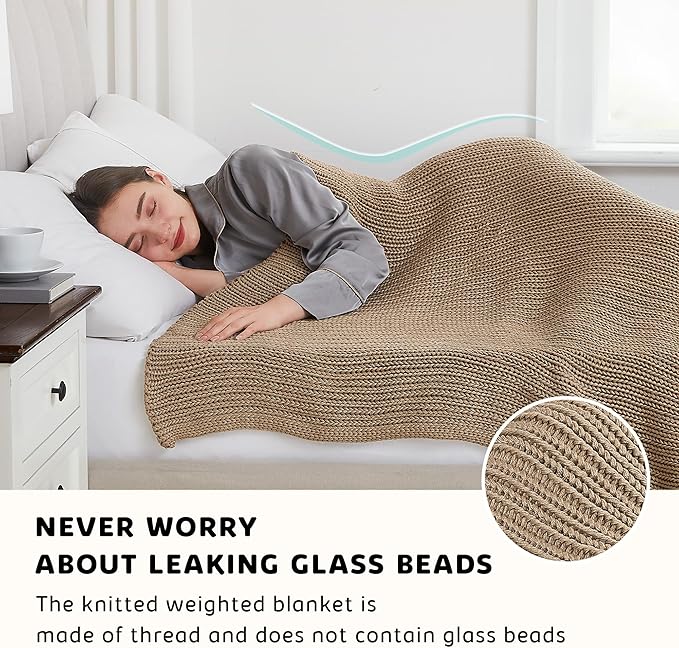 L'AGRATY Knitted Weighted Blanket - 60"x80" 15lbs Cooling Chunky Knit Heavy Blanket for Adults Braided Crochet Throw Thick Cable Yarn Knit Decorative No Beads Evenly Weighted Machine Washable