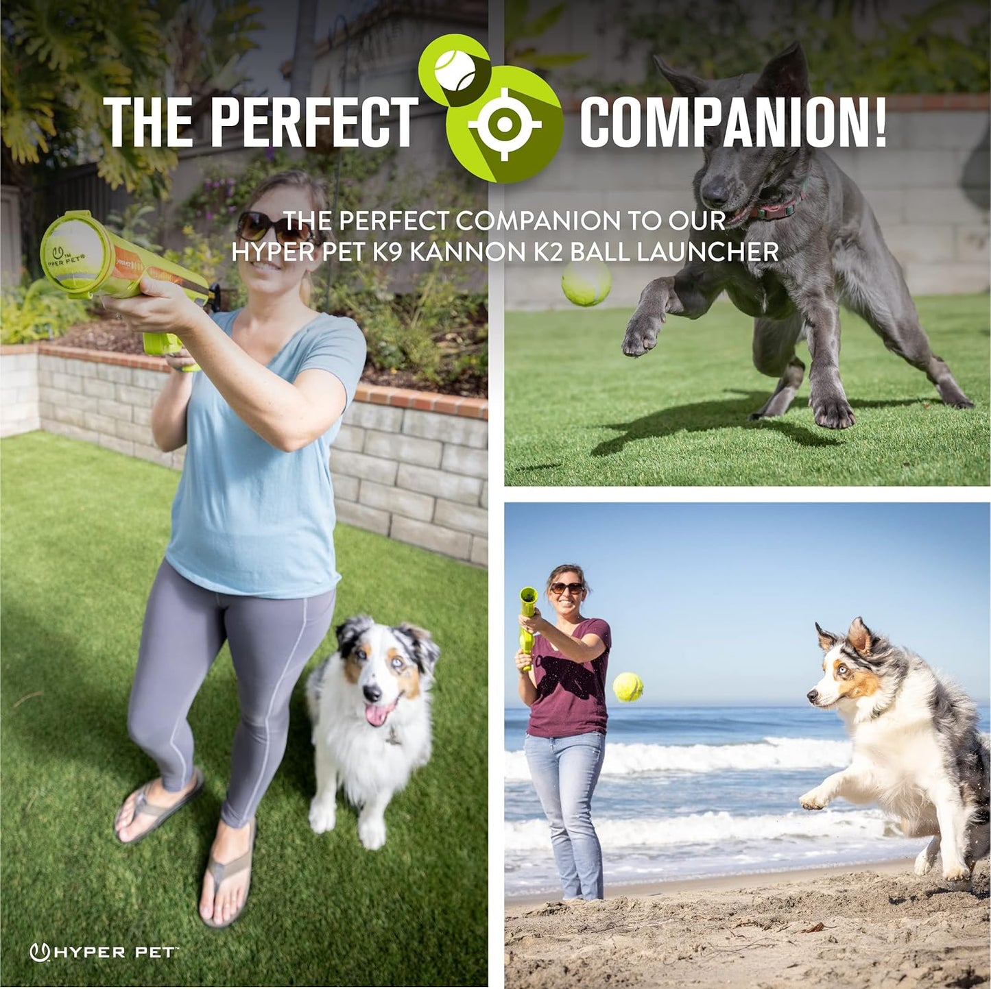 Hyper Pet Tennis Balls for Dogs (Safe Dog Ball, Tennis Balls for Exercise & Training) Interactive Toys work with Hyper Pet K9 Kannon K2 Dog Ball Launcher - 4 Pack 2.5" Green