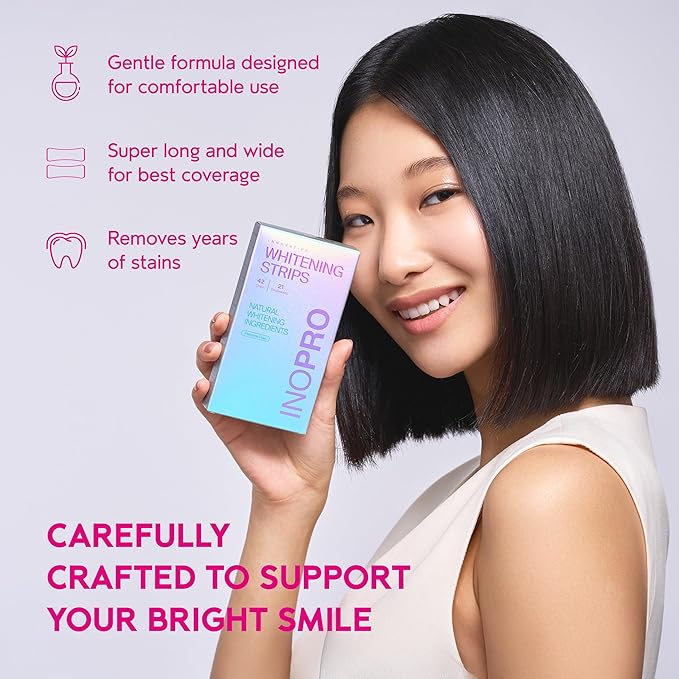 InoPro Teeth Whitening Strips 21 Treatments Kit - Teeth Whitener, Peroxide Free, Green White Strips for Teeth Whitening with Arbutin, Coconut Oil, Deep Stains Removal (42 Strips)