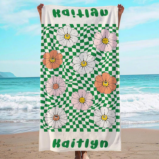 JML Personalized Beach Towel with Name, Custom Flower Beach Towel, Customized Microfiber Pool Towel, Quick Dry & Absorbent Swim Towel for Adult,Mother's Day, Birthday, Summer Holiday,Vacation