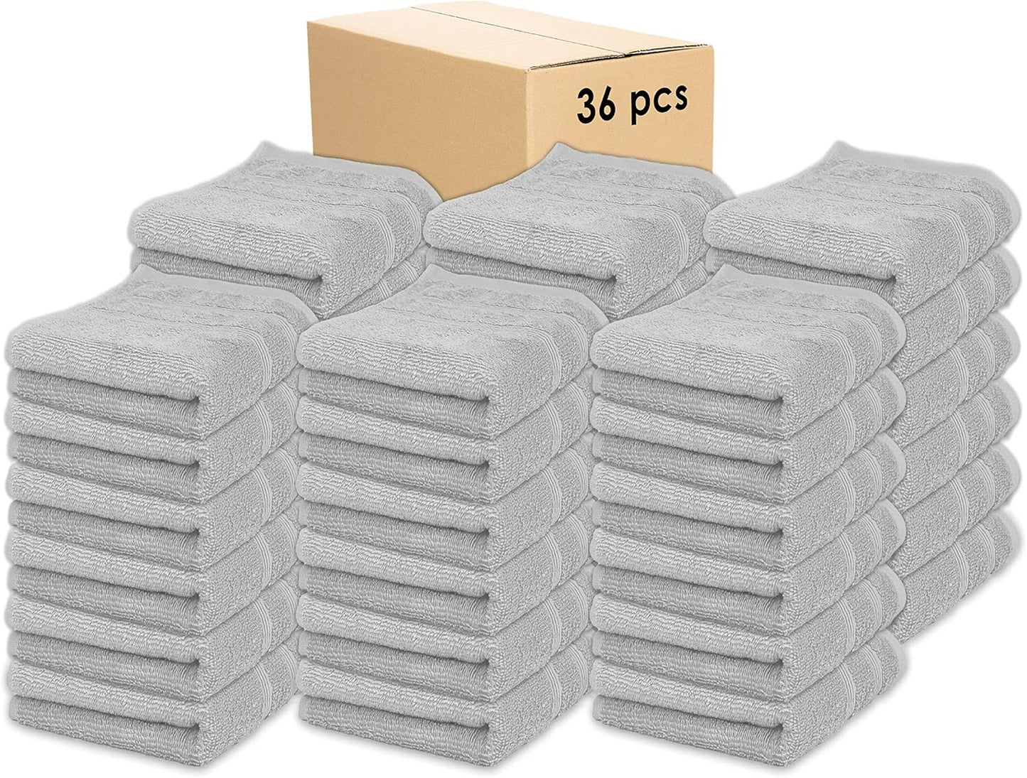 Kaufman - Premium Hand Towels Set for Bathroom, Spa, Gym, and Face Towel 100% Cotton Ring Spun, Ultra Soft Feel and Highly Absorbent Towels (Light Gray, 36)