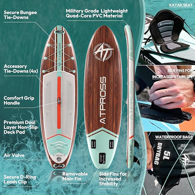 11'6"x35" Inflatable Paddle Board, 450lbs Extra Wide Stand Up Paddleboard for Adults with Premium SUP Accessories Kit & Backpack, Blow Up Kayak Non-Slip Stable Deck Boat for Yoga Fishing Surf